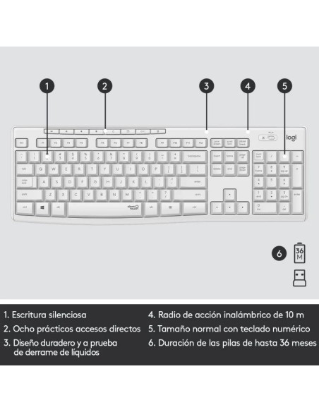 TECL+RAT CORDL. LOGITECH MK295 SILENT WIRELESS BLANCO PN: 920-009822 EAN: 5099206092570