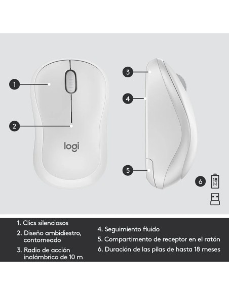 TECL+RAT CORDL. LOGITECH MK295 SILENT WIRELESS BLANCO PN: 920-009822 EAN: 5099206092570