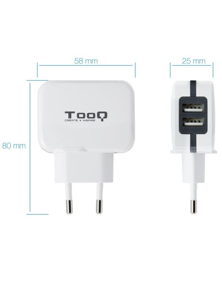 CARGADOR  5V ENCHUFE 2 X TOOQ  17W BLANCO PN: TQWC-1S02WT EAN: 8433281007291