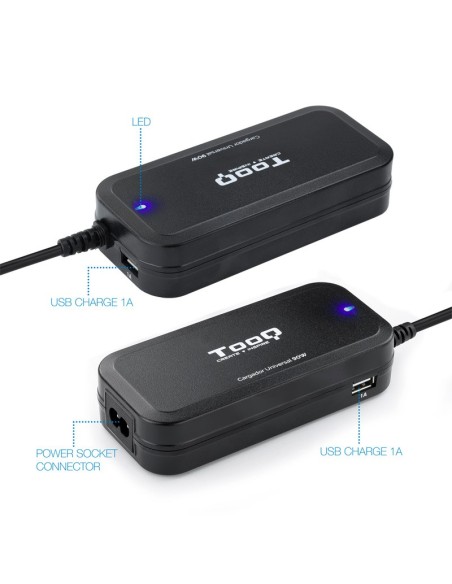 ALIMENTADOR PORT. 90W TOOQ AUT O 2 X USB 12 CONECTORES PN: TQLC-90BS02AT EAN: 8433281007246