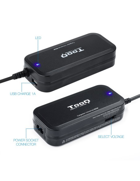 ALIMENTADOR PORT. 90W TOOQ MAN UAL 2 X USB 12 CONECTORES PN: TQLC-90BS02M EAN: 8433281007239