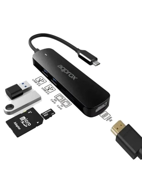 MINI DOCK USB TYPE C APPROX    5 EN 1 LECTOR DE TARJETAS,HDMI PN: APPC45 EAN: 8435099531470