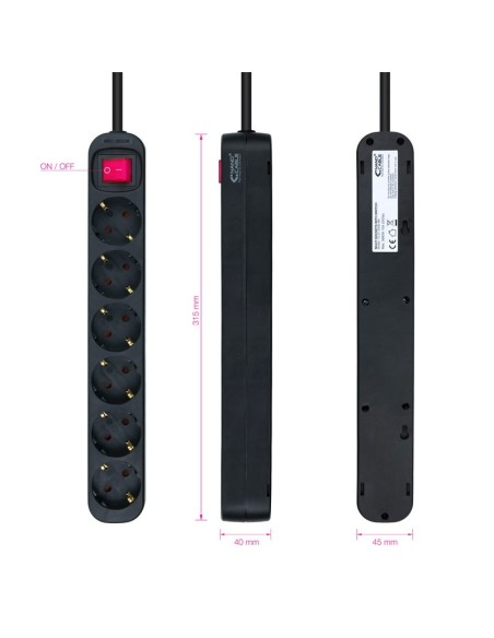 REGLETA 6 TOMAS NANO CABLE CON 1.4M PROTECCION, INTERUPTOR PN: 10.37.0006-BK EAN: 8433281010192