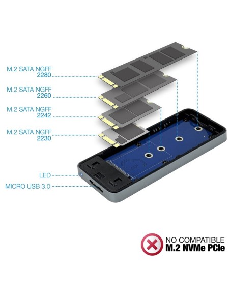 CAJA M.2      USB 3.1 TOOQ     NGFF GRIS PN: TQE-2281G EAN: 8433281009929