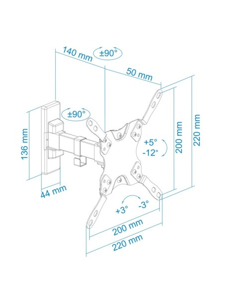 SOPORTE MONITOR/TV 13-42" TOOQ 2 PIVOTES GIRA Y INCLINA NEGRO PN: LP2042TNL-B EAN: 8433281007123