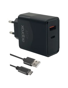 CARGADOR 45W ENCHUFE APPROX 1X USB A, 1X USB TYPE C NEGRO...