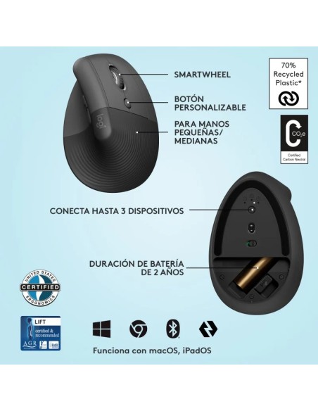 RATON WIRELESS LOGITECH        VERTICAL LIFT ERGONOMIC PN: 910-006473 EAN: 5099206099784   
