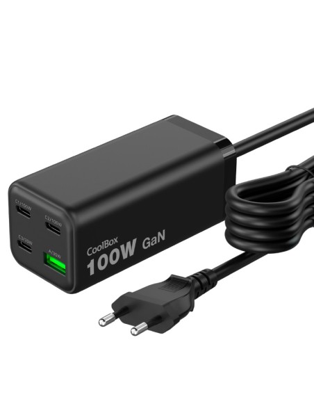 ESTACION DE CARGA COOLBOX 100W X3 USB C X1 USB A NEGRO PN: COO-CUP-100C3AB EAN: 8436624423772   