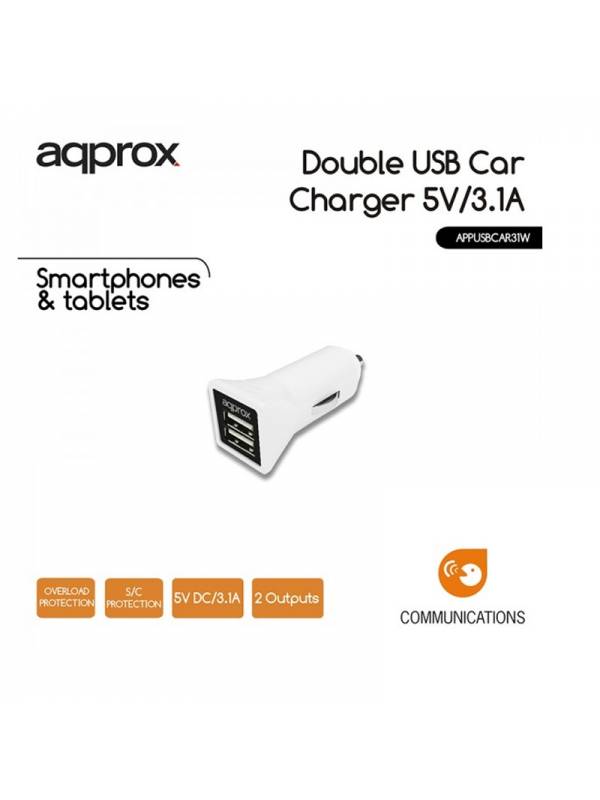 CARGADOR  5V COCHE 2X USB 3.1A  BLANCO PN: APPUSBCAR31W EAN: 8435099516194