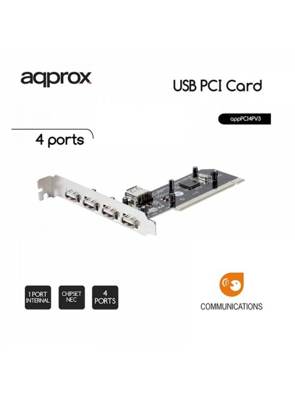 CONTROL. 4 PTOS USB 2.0 APPROX  PCI + 1 PTO USB INTERNO PN: APPPCI4PV3 EAN: 8435099512684