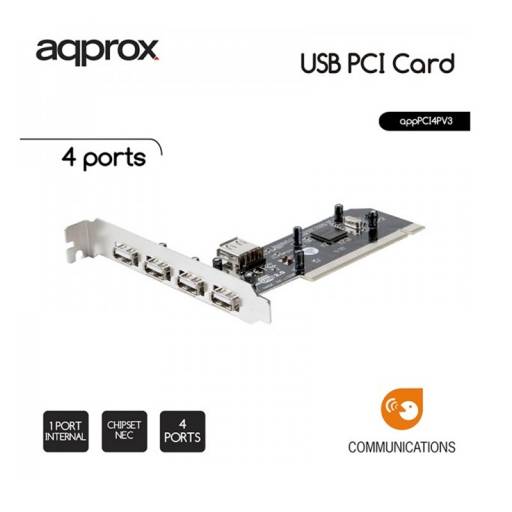 CONTROL. 4 PTOS USB 2.0 APPROX  PCI + 1 PTO USB INTERNO PN: APPPCI4PV3 EAN: 8435099512684
